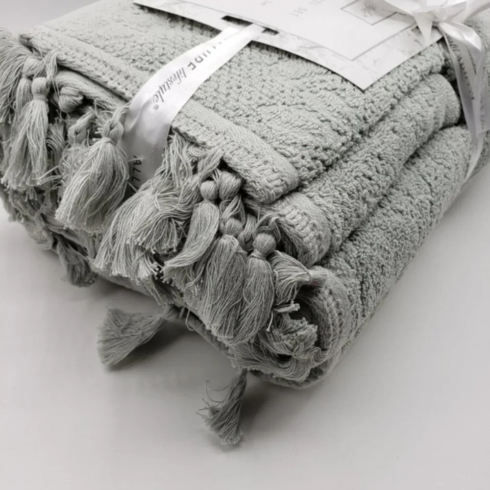 Allure Lifestyle Jacquard Tasseled Towel Set 6-Piece - Silver Sage